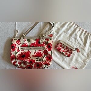 Coach Poppy Red Floral Shoulder Bag and Matching Coach Wallet